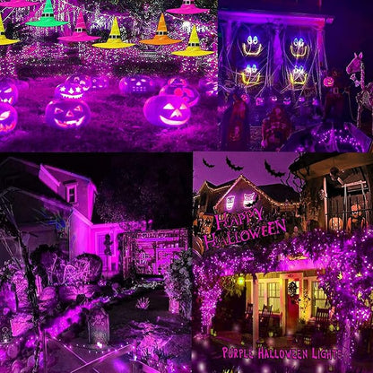 Solar Halloween Lights Outdoor 2 Pack 480 LED Solar String Lights Purple | 170FT, 8 Modes, Auto On/Off, Memory Function, Waterproof Solar Twinkle Lights for Outside Garden Party Graveyard Horror Decor