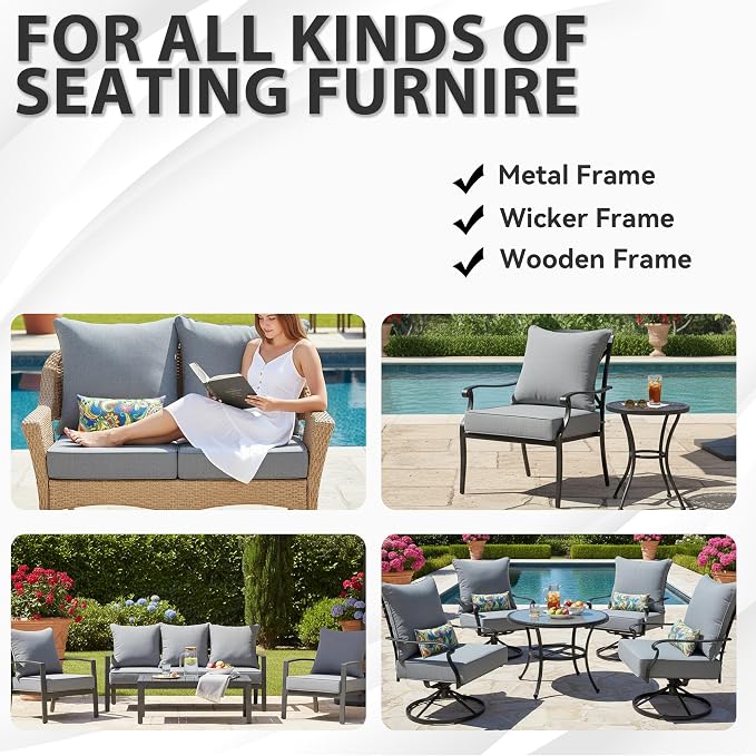 Outdoor Seat Cushion Set 24 x 27.5 Inch,Olefin Deep Seat Patio Cushions,Patio Furniture Cushions with Removable Cover,Rain-Proof and Fade Resistant Deep Seat Bottom & Back Cushion with Pillow,1 Set