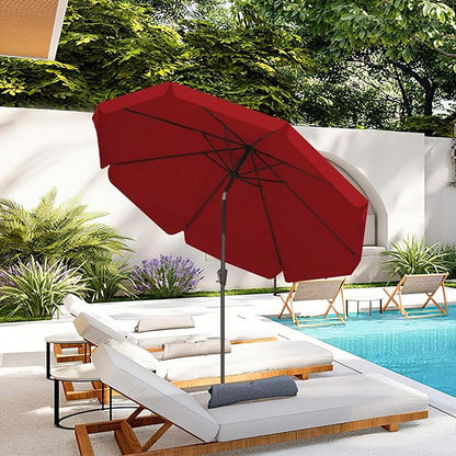 JEAREY 9 FT Patio Umbrella Outdoor, Table Umbrellas Market Umbrella w/Push Button Tilt/Crank, 8 Sturdy Ribs(Red)