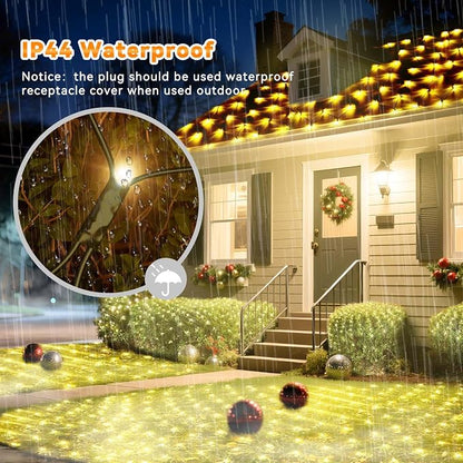 LitHome 14.8FT x 5FT Christmas Net Lights Outdoor Mesh Lights Connectable | 8 Modes 300 LED Warm White Net Light Green Wire, Waterproof Giant Christmas Mesh Light for Bushes Garden Yard Party Decor