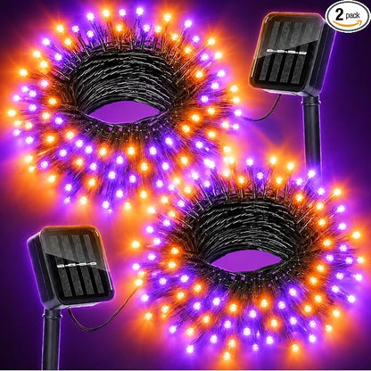 Solar Halloween Lights Outdoor Solar String Lights Waterproof for Halloween Decorations, Total 100LED 45FT for Garden Yard Pathway Fence, Orange Purple 8 Modes 50LED x 2 Pack