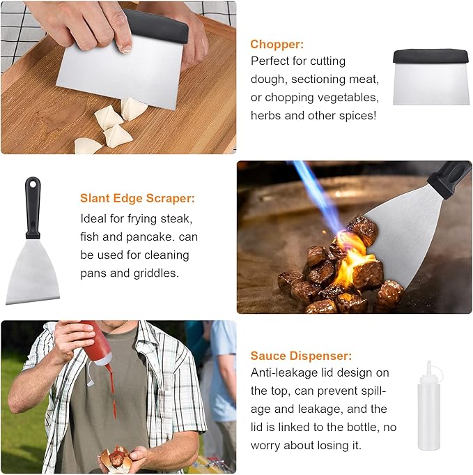 Blackstone Griddle Accessories Kit,16pcs Flat Top Grill Accessories Set for Blackstone and Camp Chef with Spatula,Scraper,Griddle Cleaning Kit &Carry Bag,Great for Outdoor BBQ & Teppanyaki and Camping