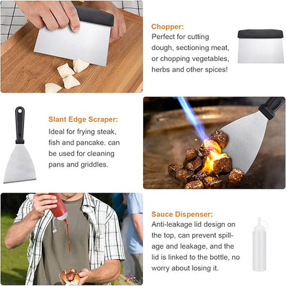 Blackstone Griddle Accessories Kit,16pcs Flat Top Grill Accessories Set for Blackstone and Camp Chef with Spatula,Scraper,Griddle Cleaning Kit &Carry Bag,Great for Outdoor BBQ & Teppanyaki and Camping