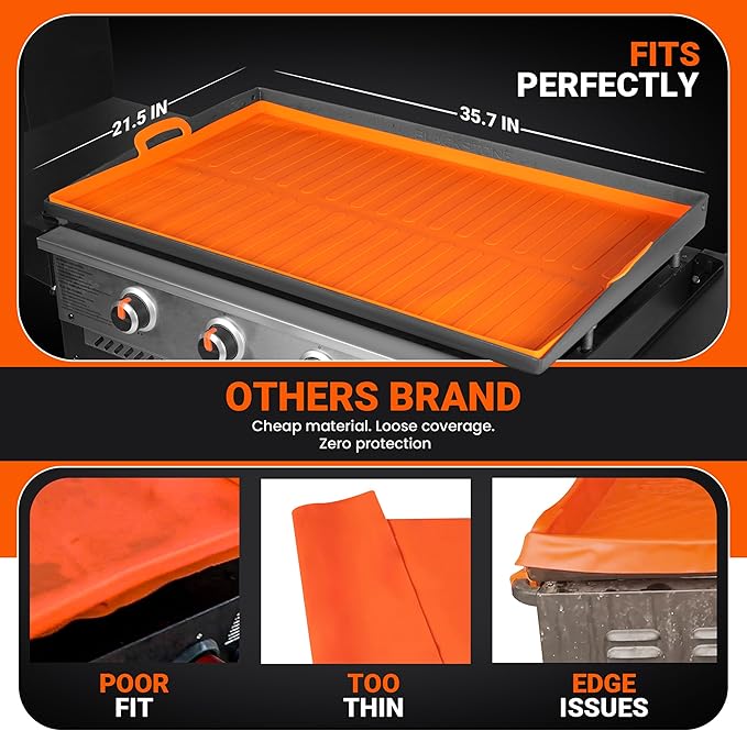 36” Silicone Griddle Mat & Scraper for Blackstone – Heat Resistant BBQ Accessories with Handles – Foldable, Heavy Duty Flat Top Grill Mat – Protects from Rust, Dirt, Insects
