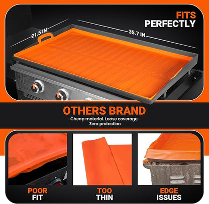 36” Silicone Griddle Mat & Scraper for Blackstone – Heat Resistant BBQ Accessories with Handles – Foldable, Heavy Duty Flat Top Grill Mat – Protects from Rust, Dirt, Insects