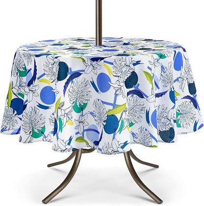 UMINEUX 60" Outdoor Round Tablecloth with Umbrella Hole and Zipper | Spring/Summer Waterproof Round Patio Table Cover for Picnic/BBQ/Garden, Lily Flower