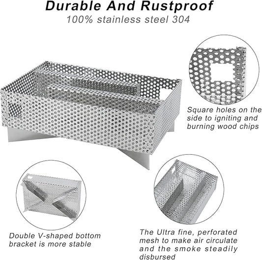 Smoker Tray 12 Hours Pellet Maze Smoker Tray, Perfect for Hot and Cold Smoking Meat, Fish, Cheese Pork Smoking with Wood Pellets - Works in Any Type of Grill or Smoker, 5" x 8"