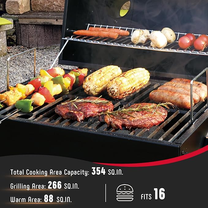 Feasto Portable Tabletop Charcoal Grill, 354 Sq.In Cooking Area with Cast Iron Grates & Temp Gauge, Small BBQ Grill for Camping, Picnic, RV, Outdoor Patio, Grey