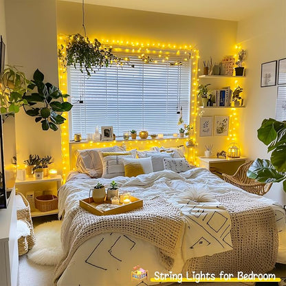 JMEXSUSS 33ft 100 LED Warm White Christmas String Lights for Room Decor | Battery Operated Christmas Lights with 8 Modes Remote, Twinkle Fairy Mini Lights for Bedroom Home Wall House Decor