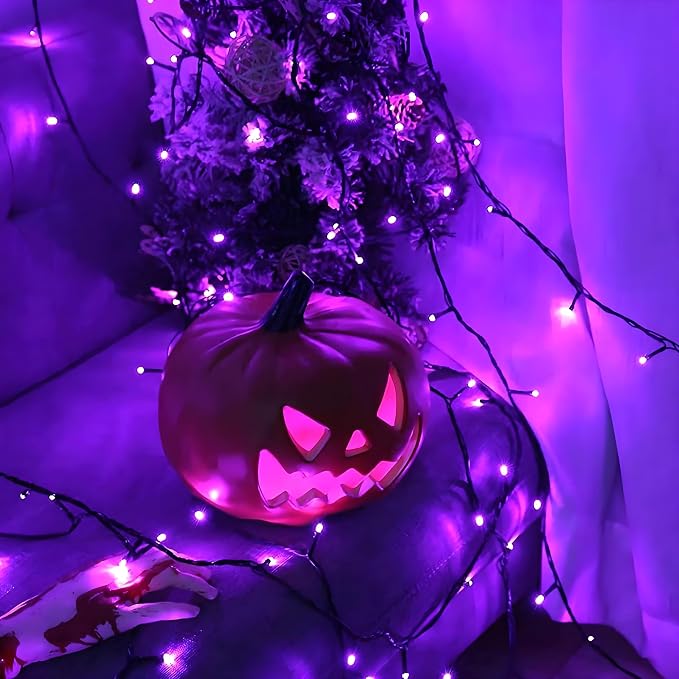 75.8FT 200 LED Extendable Purple Halloween String Lights Indoor Outdoor | Timer & Memory Function & 8 Modes Plug in String Lights Waterproof for Creepy Halloween Tree Roof Haunted House Decorations