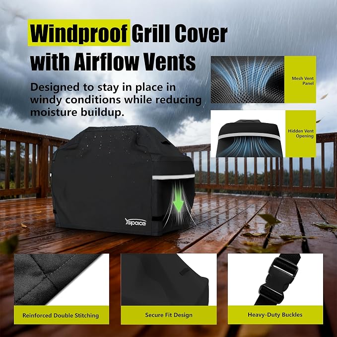 YSPACE 32 Inch Grill Cover Heavy Duty Waterproof BBQ Grill Cover | For Outdoor Grill 2 Burner Gas Grill Cover, Fits Weber Genesis Char-Broil Brinkmann Jenn Air Nexgrill, Black