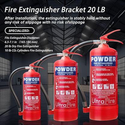 𝙐𝙥𝙜𝙧𝙖𝙙𝙚 Heavy Duty Fire Extinguisher Bracket，Wall Mount Fire Extinguisher Holder-St12 Steel, Fit 20 lb Dry/10 lb CO2 Extinguisher for School Boat Truck Replace amerex 809, 3-Yr Service