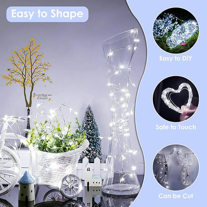 33FT 100 LED Fairy Lights Plug in, 8 Modes Twinkle Lights Cool White | Waterproof String Lights Outdoor Indoor, Memory, Timer, Copper Wire, Christmas Lights for Bedroom Garden Party Holiday Decor