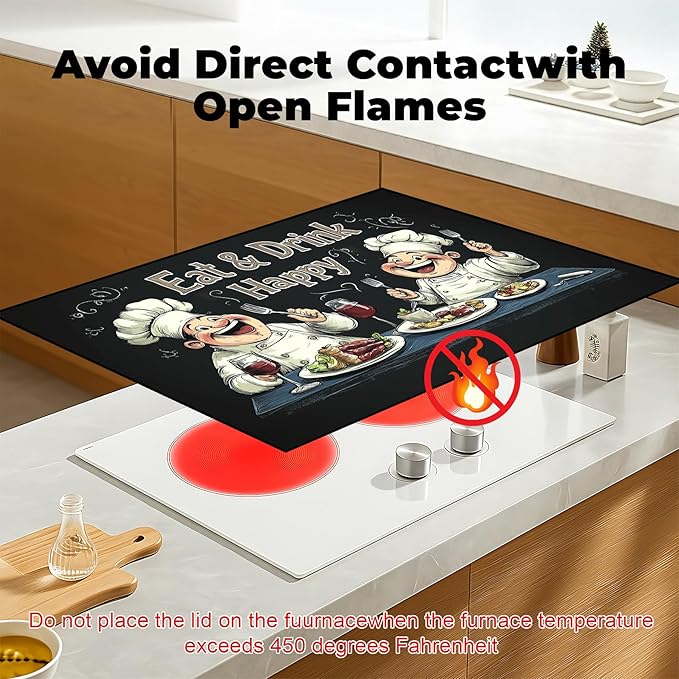 Heat-Resistant Glass Stove Top Cover with Anti-Slip Rubber Coating – Electric Stove Protector, Scratch-Resistant, Counter Space Decor Mat (Chef, 28.5"L x 20.5"W)