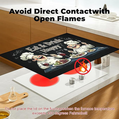 Heat-Resistant Glass Stove Top Cover with Anti-Slip Rubber Coating – Electric Stove Protector, Scratch-Resistant, Counter Space Decor Mat (Chef, 28.5"L x 20.5"W)