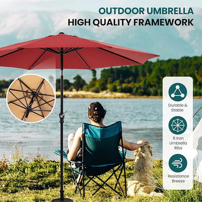 OLIXIS 9FT Patio Umbrella with Tilt and Crank Button & Sturdy Ribs Waterproof, 9Feet Patio Table Umbrella Perfect for Poolside, Terrace, Beach and Outdoor Restaurant