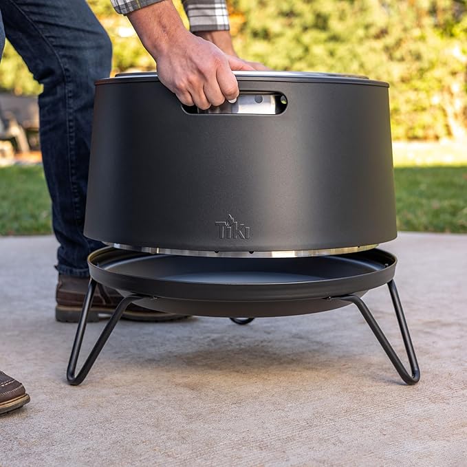 Smokeless Fire Pit 20-Inch – Portable Outdoor Wood Burning Fire Pit for Patio, Backyard & Camping, Stainless Steel, Removable Ash Pan, Stand & Cover – TIKI Social Fire Pit