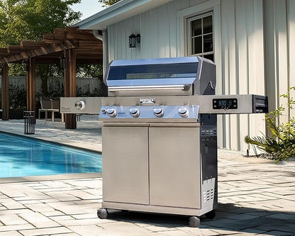 Monument Grills Denali Series, 4+1 Liquid Propane Gas Smart BBQ Grill, 4 Burners & 1 Side Burner, Denali 405 Stainless Steel with Smart technology, Knob Controls, Outdoor Use