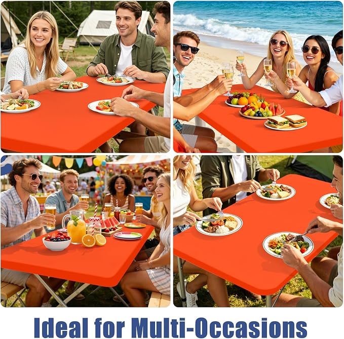 Moosfor 2 Pack Rectangle Spandex Fitted Table Cloth, 4FT Elastic Tablecloth | Washable Picnic Table Cover, Stretch Waterproof Table cloths for Party, Patio, Dining, Kitchen, 30" x 48", Orange