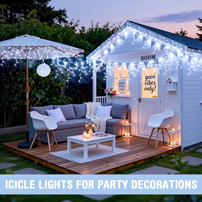 JMEXSUSS 38.8ft 400 LED White Icicle Lights for Outside | Connectable Christmas Icicle Lights Outdoor Indoor Plug in, String Lights for House Patio Party Room Eave Decorations