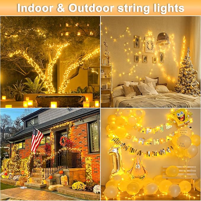 131FT 400 LED Outdoor String Lights, Warm White Christmas Lights Indoor | Plug in Waterproof 8 Modes Clear Wire String Twinkle Lights for Bedroom Outside Patio Yard Xmas Party Wedding Decorations