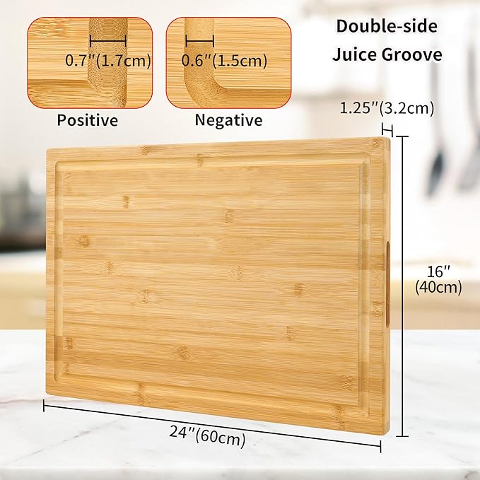 Utoplike Extra Large XXXL Bamboo Cutting Board 24 x16 Inch, Largest Wooden Butcher Block for Turkey, Meat, Vegetables, BBQ, Over the Sink Chopping Board with Handle and Juice Groove, Thickness 1.25"
