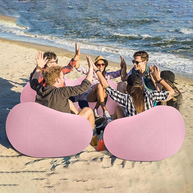 Realspring 6 9 12 Pcs Inflatable Bean Bag Chairs for Adults with Electric Air Pump, Blow up Couch Folding Portable Inflatable Couch Lazy Sofa for Outdoor Movie Night Camping(Pink,12 Pcs)