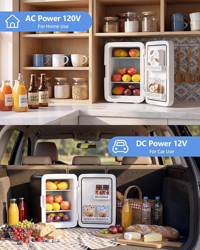 Electactic 10L Portable Mini Fridge, Compact Refrigerator, Black | Quiet 2.6 gal Skincare Fridge with AC/DC Adapter for Makeup, Beverages and Food, Ideal for Bedroom, Office and Travel