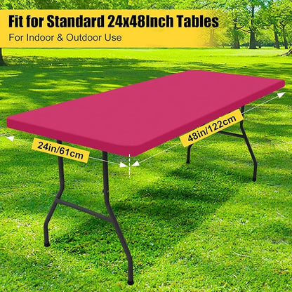Smiry Rectangle Picnic Table Cloth, Waterproof Elastic Fitted Tablecloths for 4 Foot Tables, Washable Polyester Table Cover for Camping, Indoor and Outdoor (Fuchsia, 24"x48")