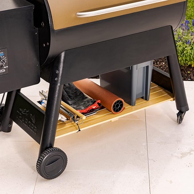 Pellet Grill Storage Shelf Compatible with ONLY The Traeger Pro Series 34 Pellet Grills - Our Durable Bamboo Shelf Provides Extra Storage Space for All Your Pellets and Accessories