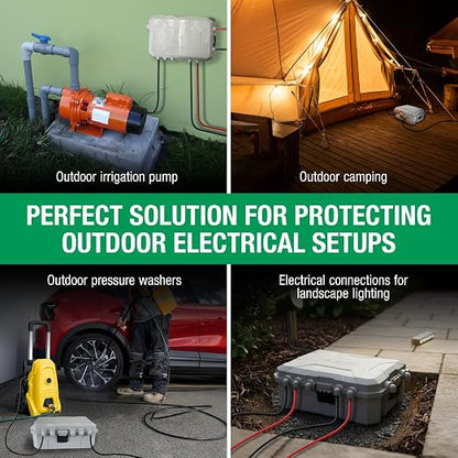[IMPROVED MODEL] Large Outdoor Electrical Box-13 X 8.7 X 5.2 INCHES, Water-Protective Extension Cord cover with Metal Latches, Upgraded Power cord Box for Plugs, Outlets, Christmas Lights, strips.GREY