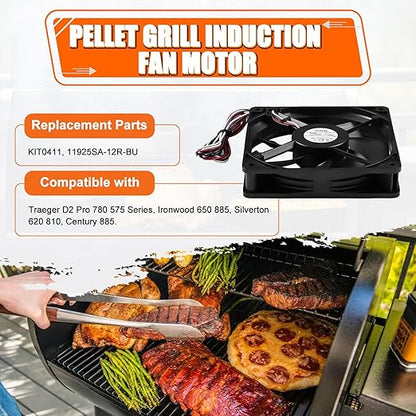 KIT0411 Pellet Grill Induction Fan Motor for Traeger D2 Pro 780 575, Ironwood 650 885, Silverton 620 810, Century 885, Oven Circulation Fan Replacement Part 11925SA-12R-BU, 0.86A 12V DC