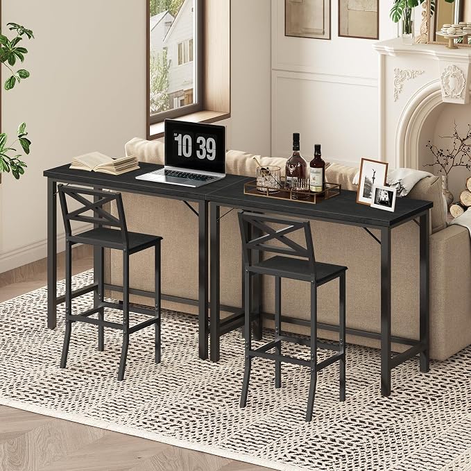 MAHANCRIS Narrow Bar Table, 63-Inch Pub Table for Dining Room, Counter Bar Tables with Sturdy Metal Frame, Connectable Bar Table, Multifunctional Console Table, Black BTBK1601