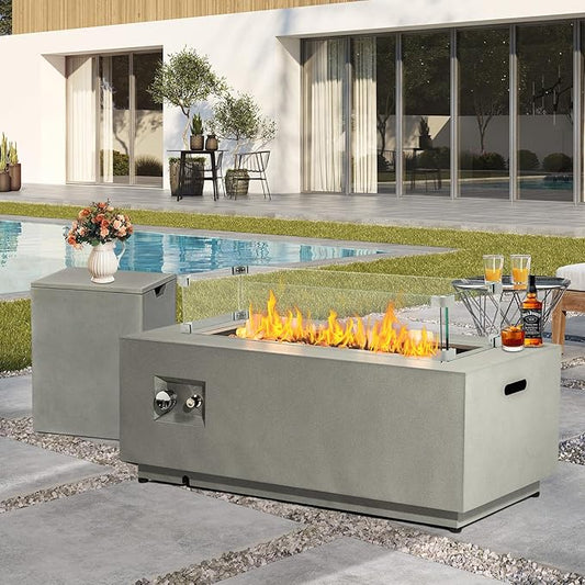 42" Propane Fire Pit Table, 2-Pieces 50,000 BTU Outdoor Gas Firepit with Wind Guard Lid, Rectangular Steel Fire Table for Patio, Backyard, Deck, All-Weather Steel Frame