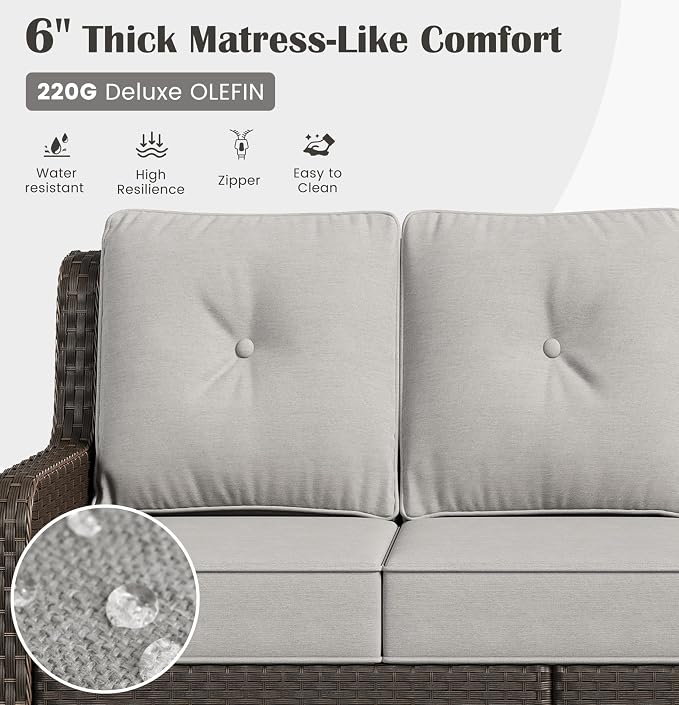 Sundale Outdoor Wicker 3-Seat Patio Sofa, Luxury Outdoor Couch with High Back & Wider Armrests, Patio Furniture with 6-inch Cushions for Yard, Deck, Poolside (Grey)