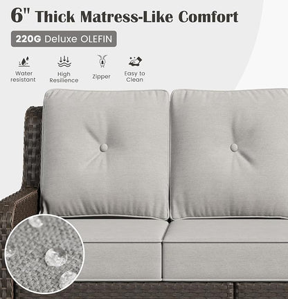 Sundale Outdoor Wicker 3-Seat Patio Sofa, Luxury Outdoor Couch with High Back & Wider Armrests, Patio Furniture with 6-inch Cushions for Yard, Deck, Poolside (Grey)