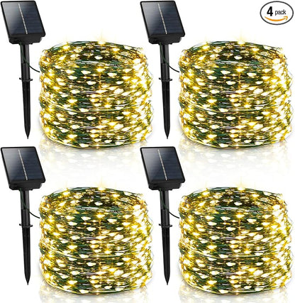 4 Pack Solar Fairy Lights Outdoor 131ft for Garden with 8 Modes(Warm White) | 400 LED Solar String Lights Outdoor Waterproof, Green Wire Twinkle Lights for Outside Christmas Party Decorations