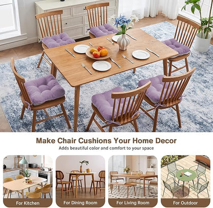 BETU Chair Cushions for Dining Chairs Set of 6,3.5" Thick Kitchen Table Chair Pads with Ties,Non Slip Backing and Covers, Seat Cushion for Dining Room,Bar,Patio Chairs,15.5"X15.5"X3.5",Purple