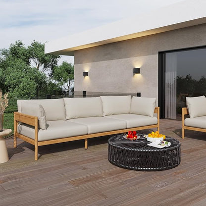 Acanva Modern Outdoor Patio Furniture Set, All-Weather Aluminium Conversation Sectional Sofa with Thick Cushions for Backyard, Garden, Porch, Couch, Beige
