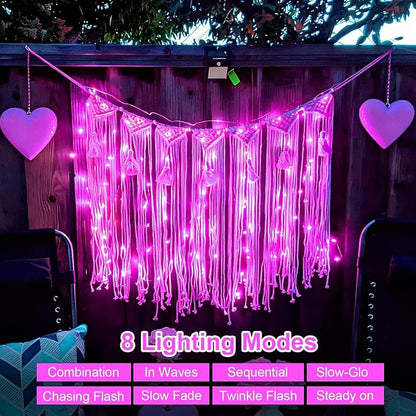 YEGUO 4 Pack Pink Solar Fairy Lights, Each 33ft 100 LED Christmas Lights Outdoor Waterproof, 8 Modes Sliver Wire Solar String Lights