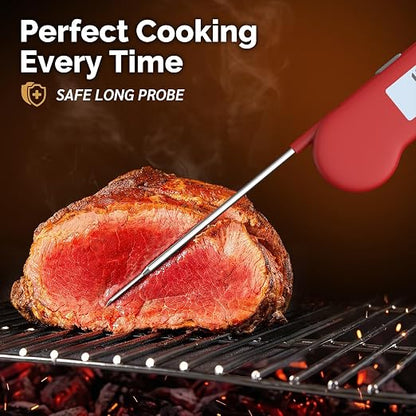 0.5 Sec Instant Read Grill Meat Thermometer Digital Food Cooking BBQ, Red | ±0.5°F Precision, Auto Flip Digital LCD Display, Ideal For Meat, Candy, Grill, BBQ, Food Thermometer for Kitchen Gadgets