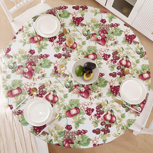 Walrus Round Vinyl Fitted Tablecloth with Flannel Backing Elastic Edge Design Table Cover Waterproof Oil-Proof PVC Table Cloth Stain-Resistant Best for 37"-44" Round