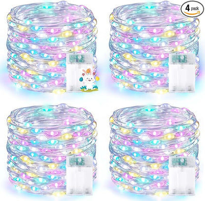 4 Pack 60 LED Fairy Lights Battery Operated with Timer, 20 FT Easter Lights | Cuttable Copper Wire, Waterproof Pastel Battery String Lights for Indoor Outdoor, Bedroom, DIY, Spring Easter Decorations
