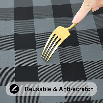 Smiry Rectangle Picnic Table Cloth, Elastic Waterproof Fitted Vinyl Tablecloths, Flannel Backed Buffalo Plaid Table Covers for Dining, Camping, Outdoor (Black and Grey, 30" x 72")