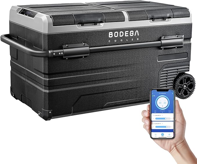 BODEGACOOLER 12 Volt Car Refrigerator, RV Car Fridge Dual Zone APP Control, Portable Freezer,121 Quart (115L) -4℉-68℉ RV Electric Compressor Cooler 12/24V DC &100-240V AC for Outdoor, Camping, Travel