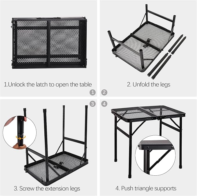 Portable Small Folding Table, Metal Camping Grill Table for BBQ, Picnic & Patio, Lightweight Foldable Outdoor Side Table, 23” x 15”