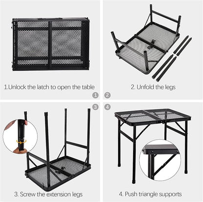 Portable Small Folding Table, Metal Camping Grill Table for BBQ, Picnic & Patio, Lightweight Foldable Outdoor Side Table, 23” x 15”