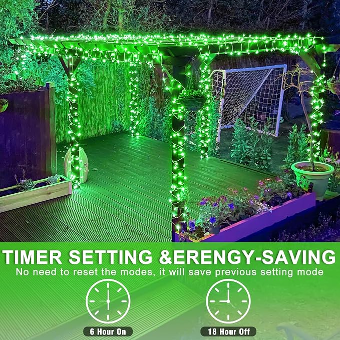 40FT 120 LED Outdoor String Lights, Green Christmas Lights Indoor | Plug in Waterproof 8 Modes Clear Wire Twinkle Fairy Lights for Bedroom Outside Patio Yard Tree Xmas Party Holiday Decorations