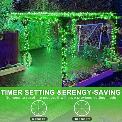 40FT 120 LED Outdoor String Lights, Green Christmas Lights Indoor | Plug in Waterproof 8 Modes Clear Wire Twinkle Fairy Lights for Bedroom Outside Patio Yard Tree Xmas Party Holiday Decorations