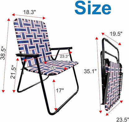 Lawn Chair Folding Steel Webbing Chaise Patio Lounger Seat Wood Handles Great for Camping, Beach, Fishing, Backyard, Stadium, Pool, Boating, and Sports 4 Pack Blue/Red